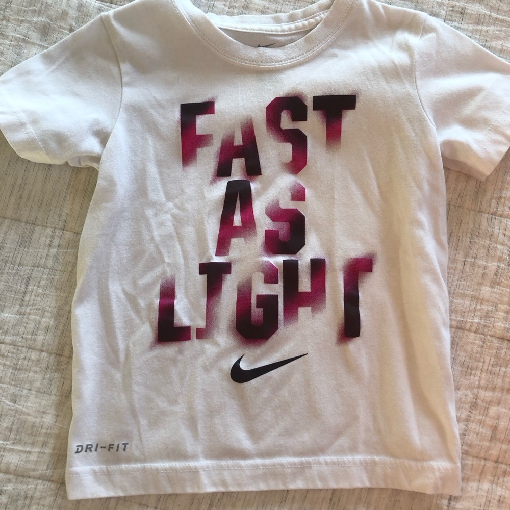 3/$15: Nike ‘Fast as light’ white and maroon t-shirt. Size small.